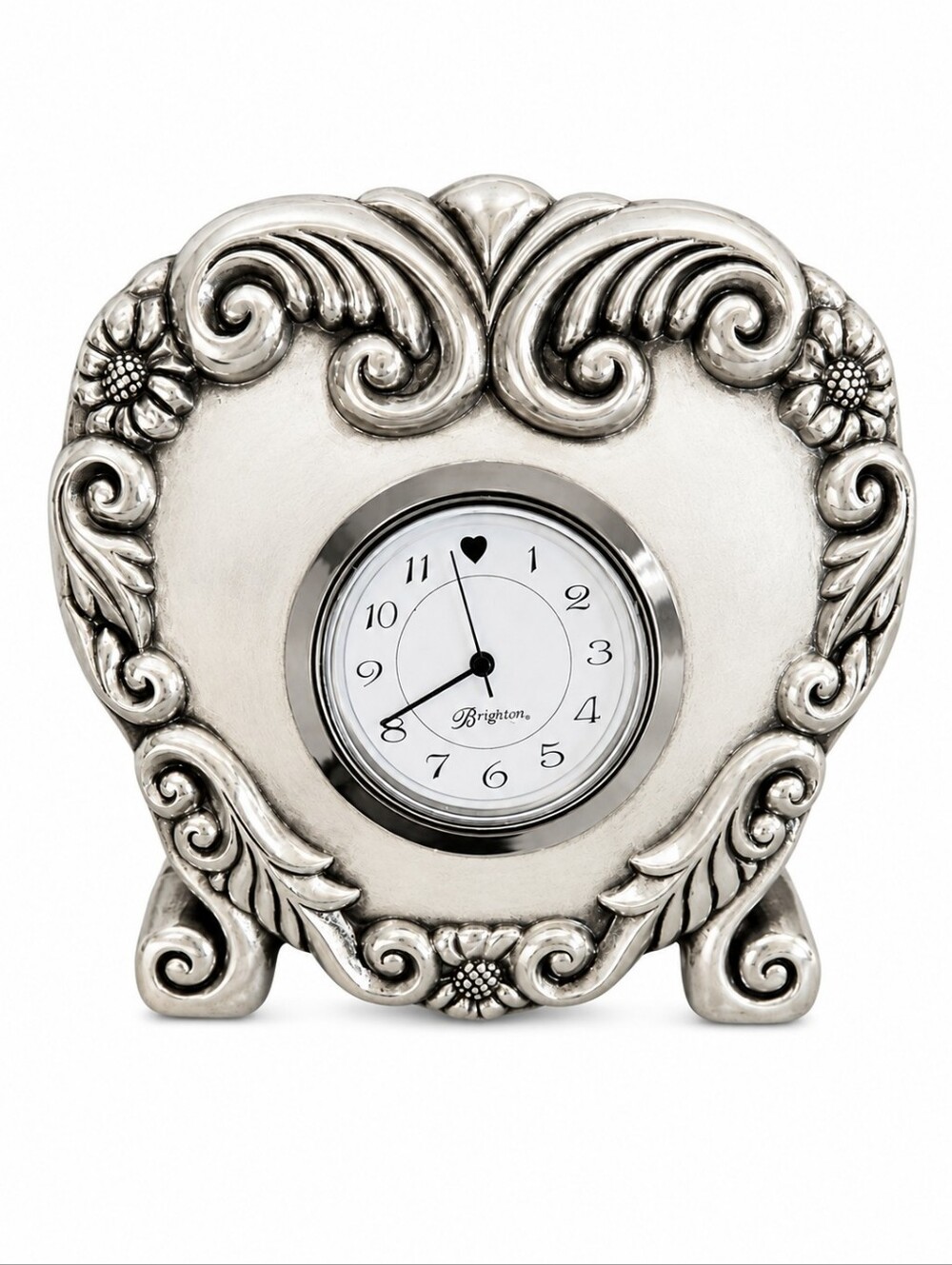 Vintage BRIGHTON 1996 Silver Plated Floral Heart Castlecore Desk Clock